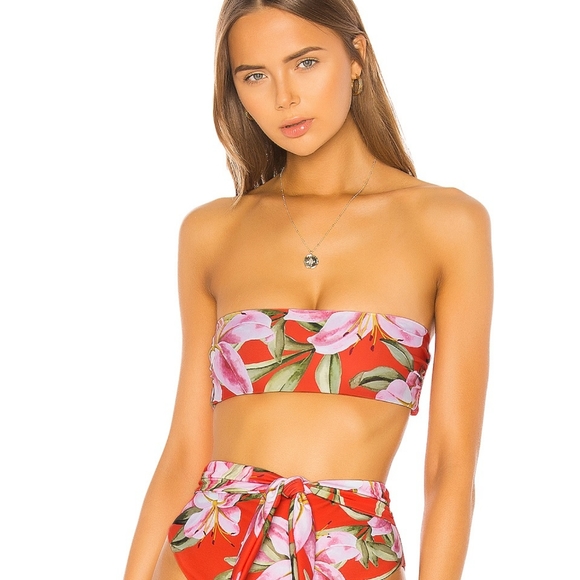 "SOLD" Mara Hoffman Abigail Goldie Red Lily Floral Bikini - Picture 2 of 12